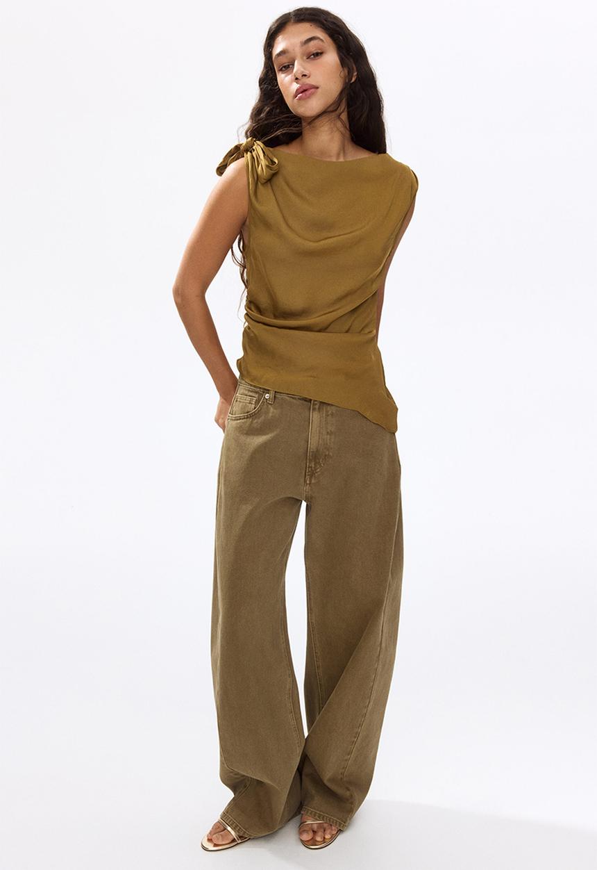 H&M - Asymmetric tie-detail top - dark olive green