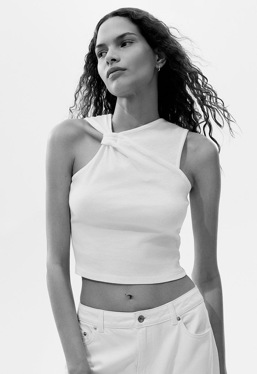 H&M - Link-detail cotton top - cream