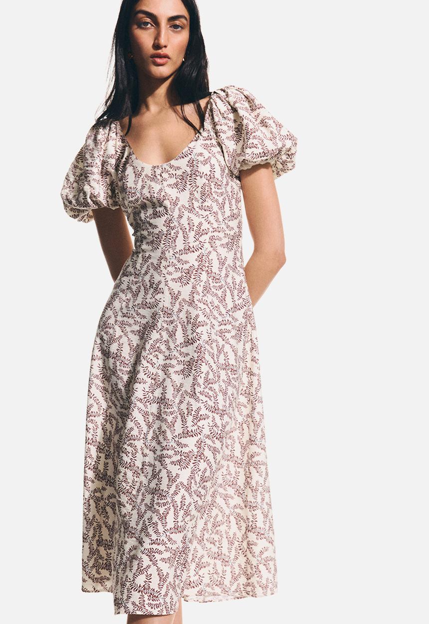 H&M - Balloon-sleeved dress - cream/patterned