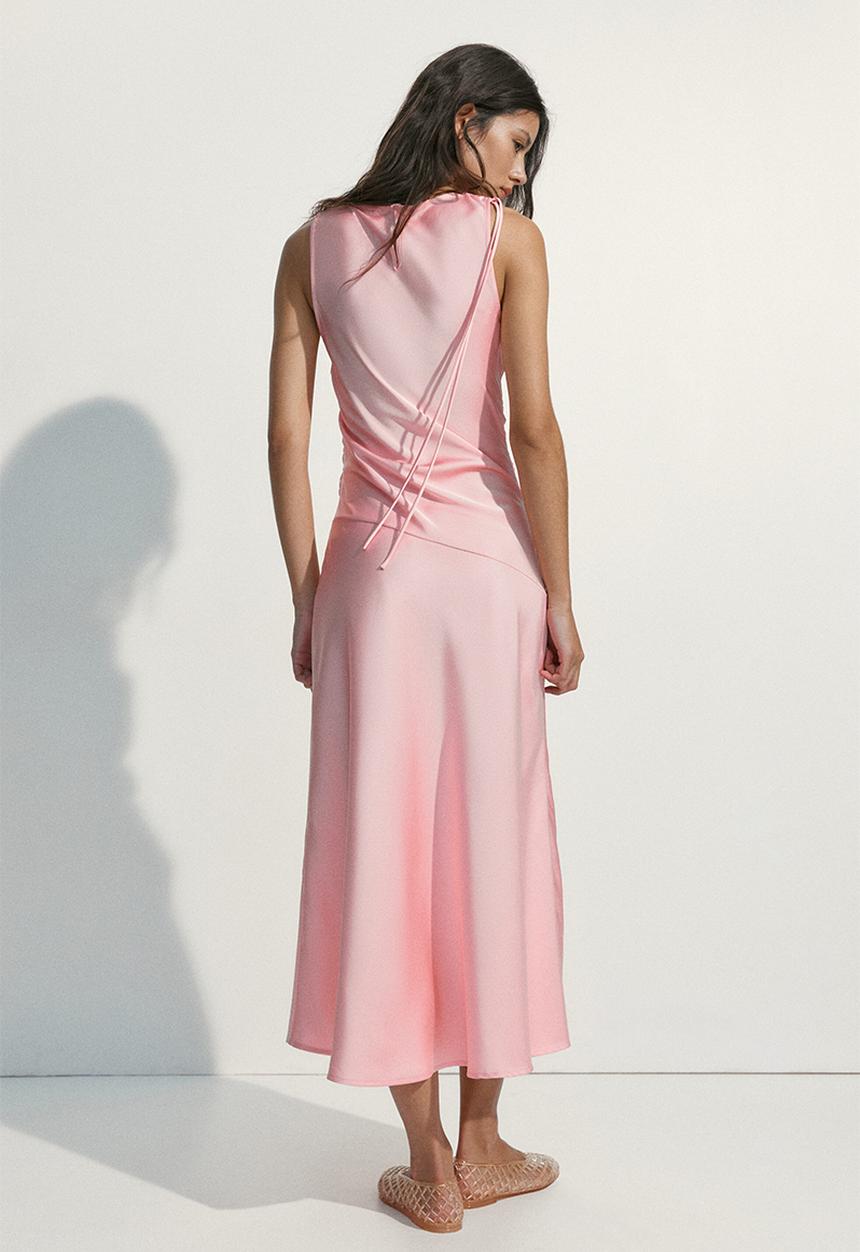 H&M - Drawstring-detail satin dress - light pink