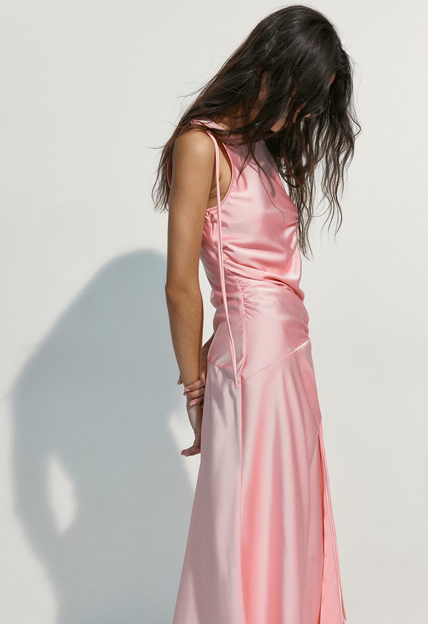 H&M - Drawstring-detail satin dress - light pink