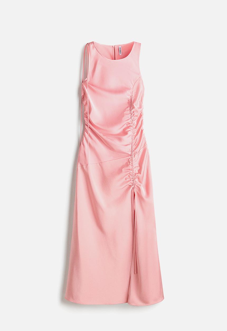 H&M - Drawstring-detail satin dress - light pink