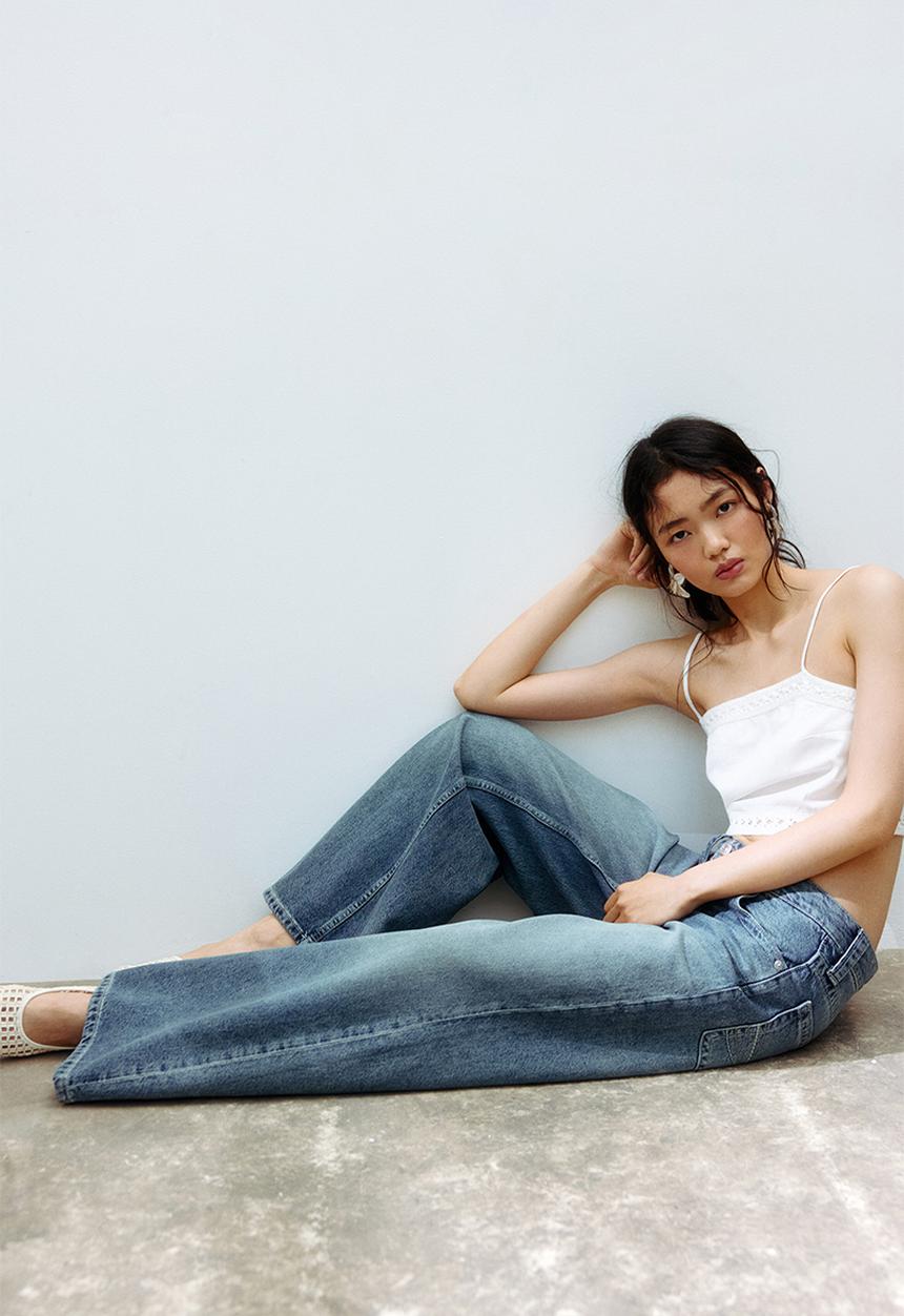 H&M - Baggy wide low waist jeans - denim blue