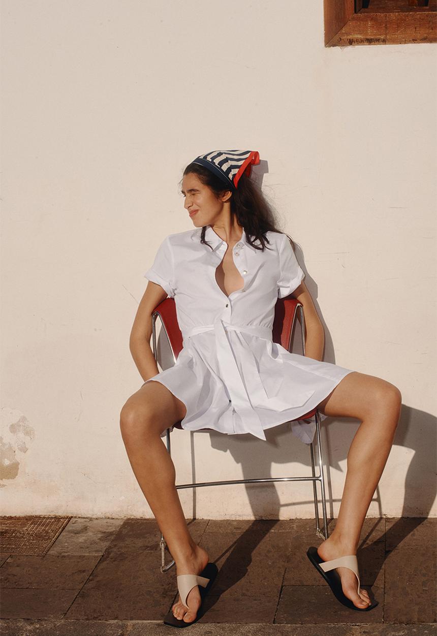 H&M - Tie-belt shirt dress - white