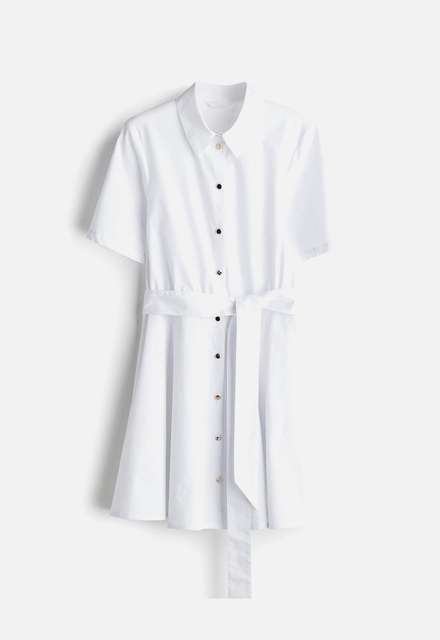 H&M - Tie-belt shirt dress - white