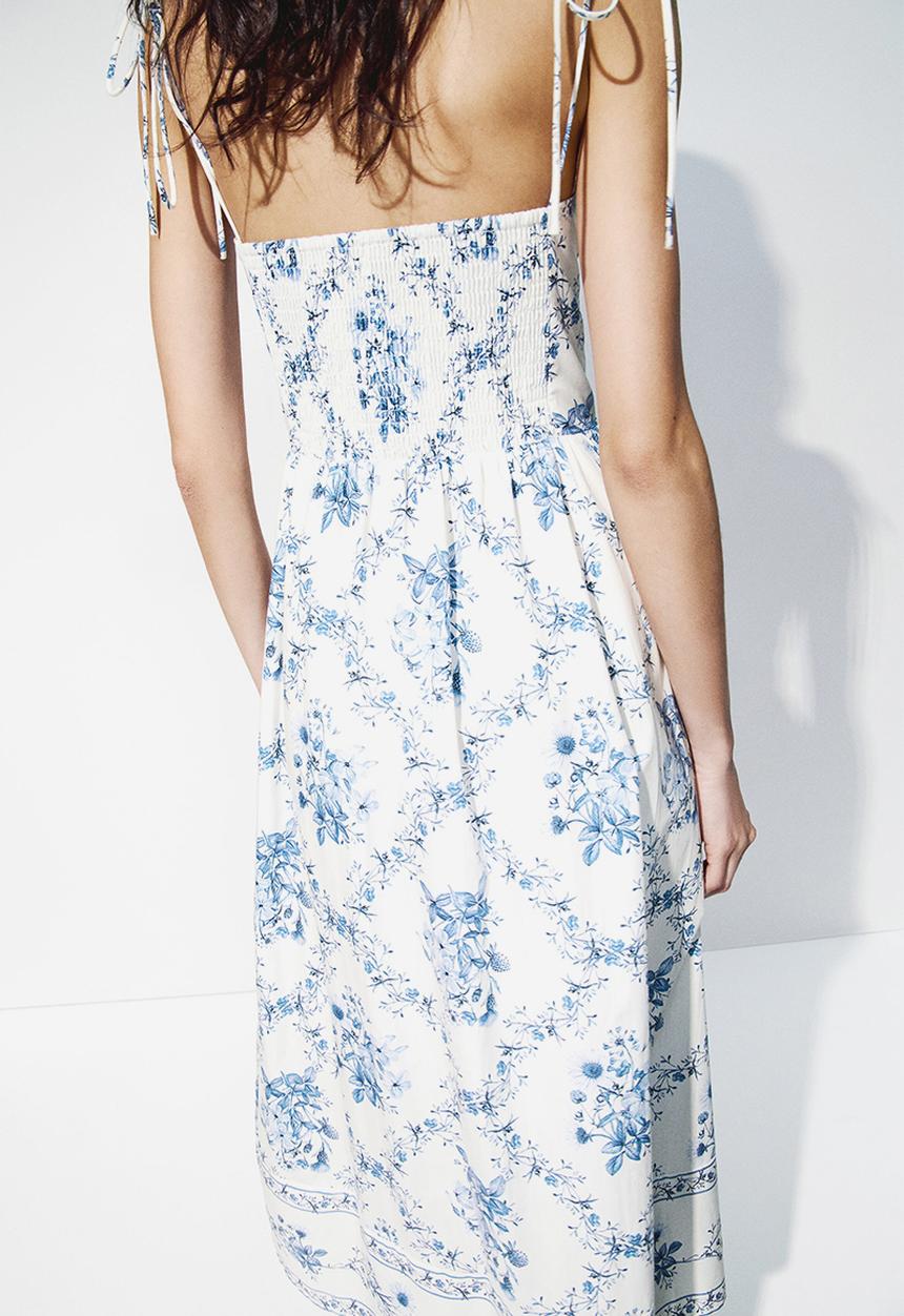 H&M - Flared-skirt strappy dress - white/blue floral