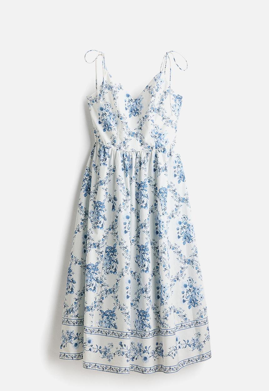 H&M - Flared-skirt strappy dress - white/blue floral