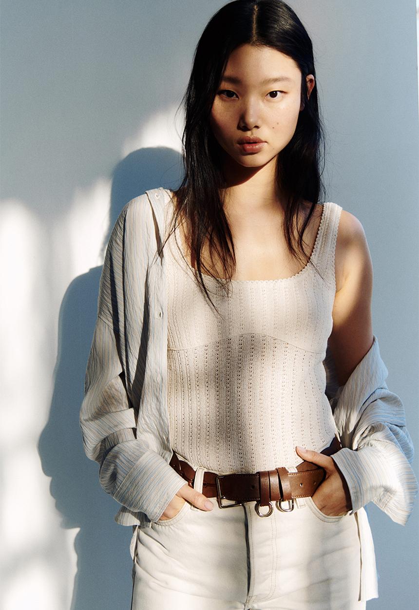 H&M - Pointelle-knit top - cream
