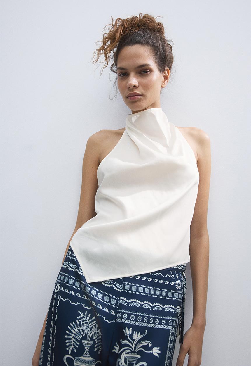 H&M - Asymmetric halterneck top - cream