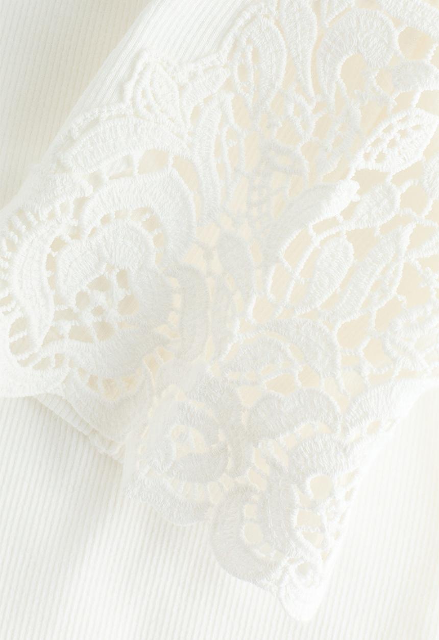 H&M - Ribbed lace-inset top - white