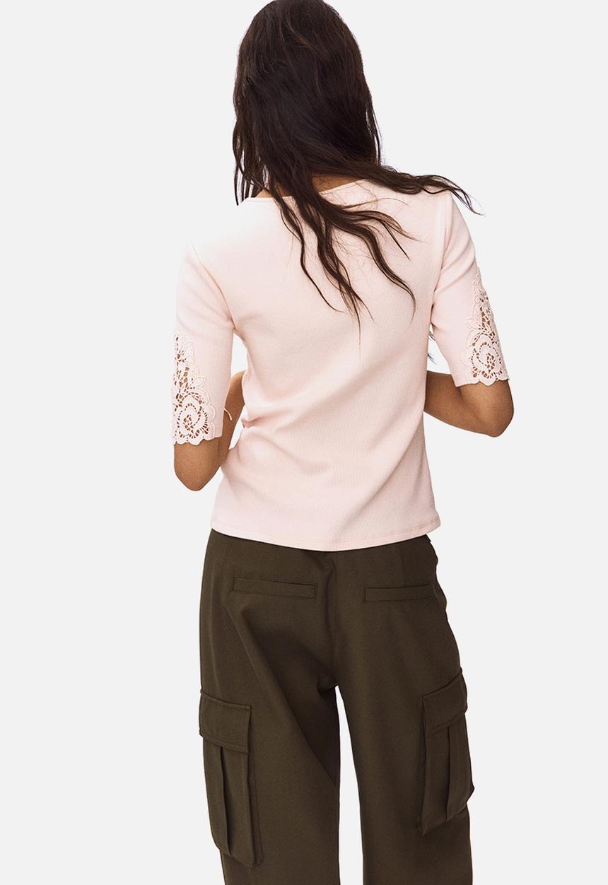 H&M - Ribbed lace-inset top - light pink