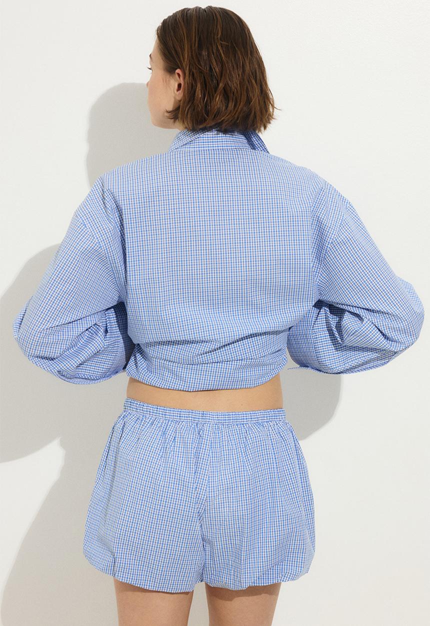 H&M - Cotton balloon beach shorts - light blue/checked