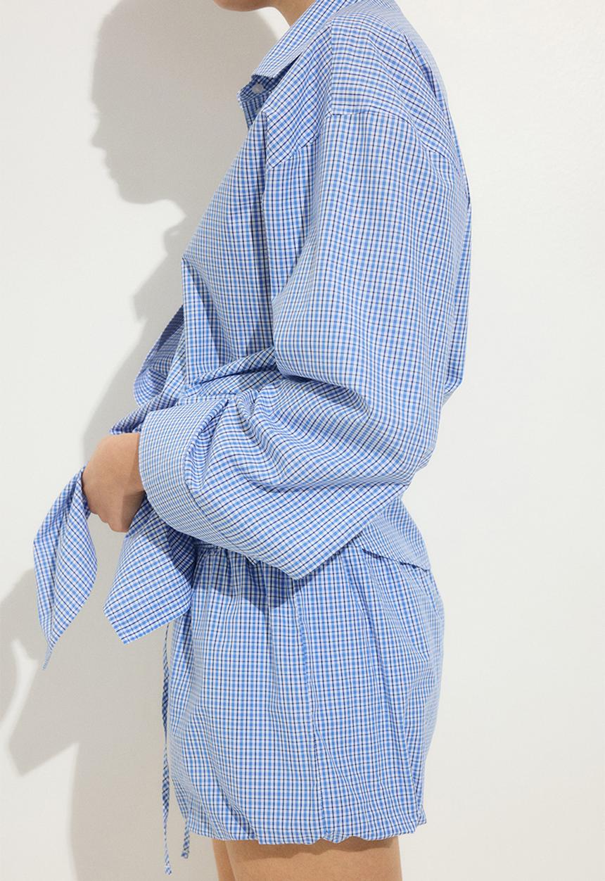 H&M - Cotton balloon beach shorts - light blue/checked