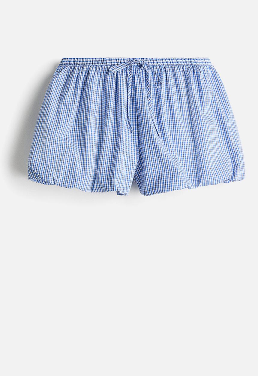 H&M - Cotton balloon beach shorts - light blue/checked