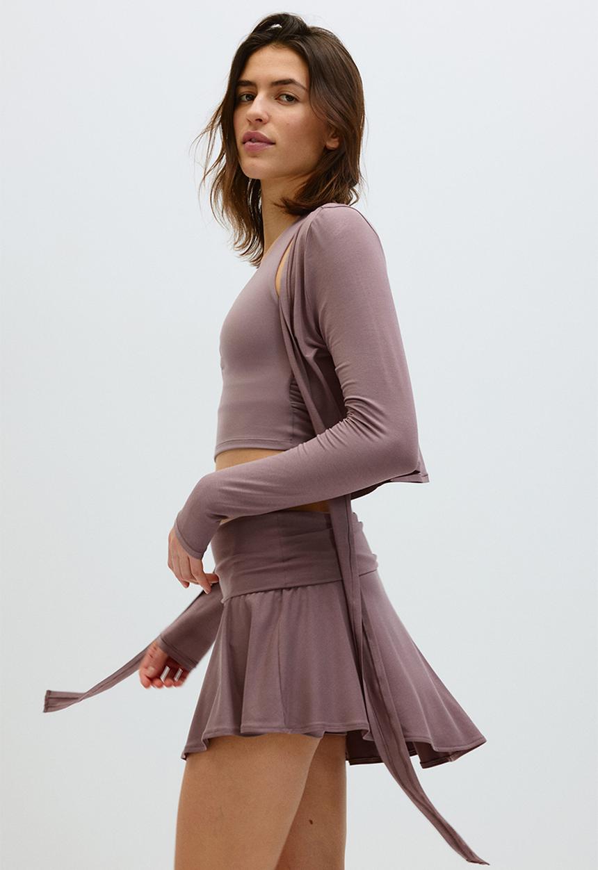 H&M - Foldover-waist asymmetric yoga skirt - dusty mauve