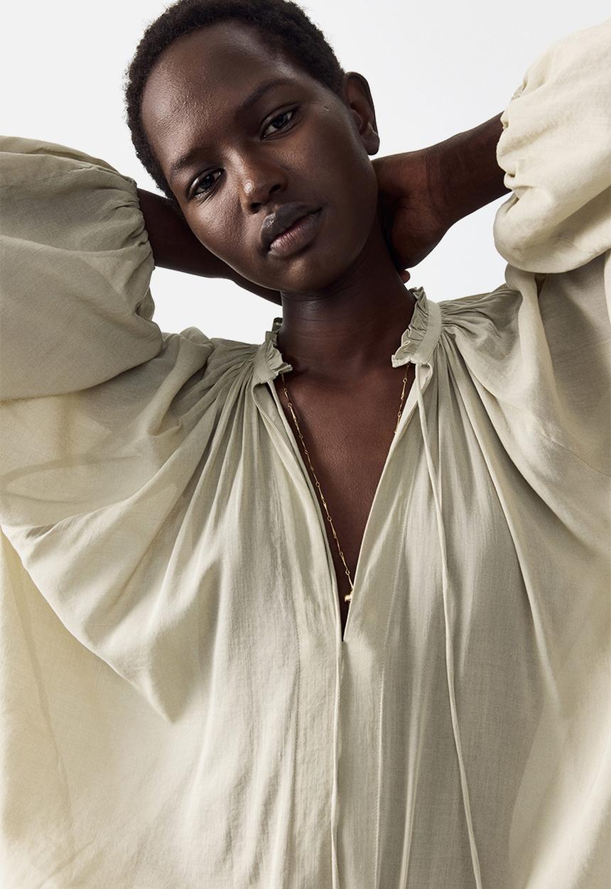 H&M - Oversized cotton-blend blouse - light dusty beige