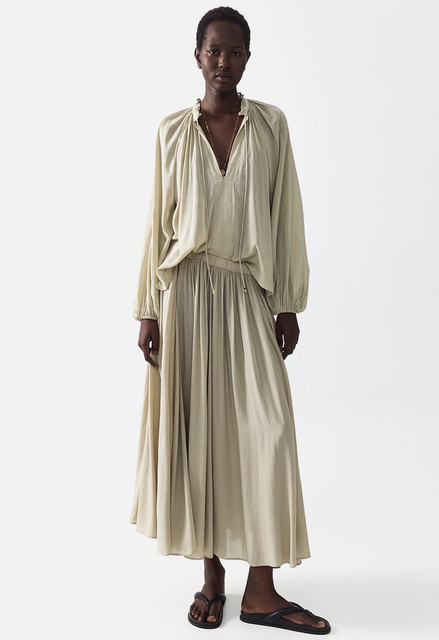 H&M - Oversized cotton-blend blouse - light dusty beige