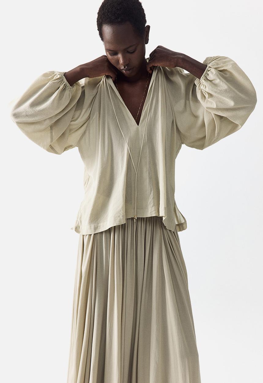 H&M - Oversized cotton-blend blouse - light dusty beige