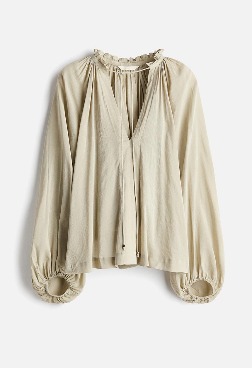 H&M - Oversized cotton-blend blouse - light dusty beige