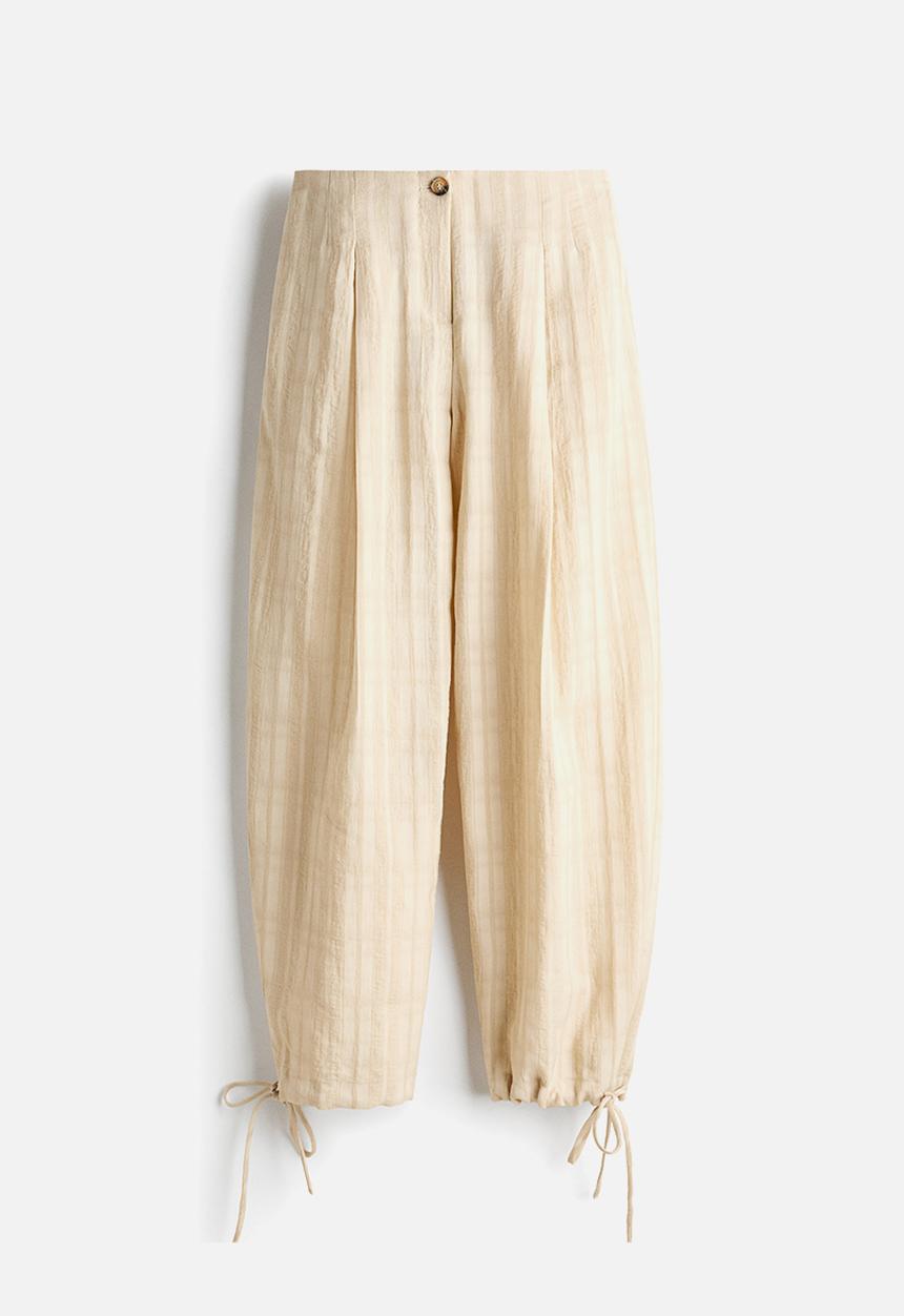 H&M - Drawstring-detail balloon trousers - light beige/striped