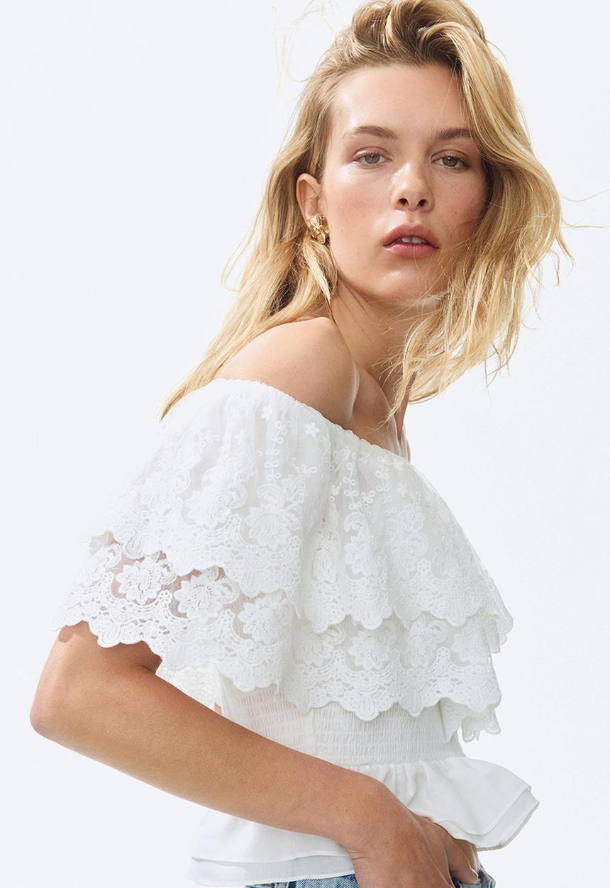 H&M - Flounced off-the-shoulder top - white