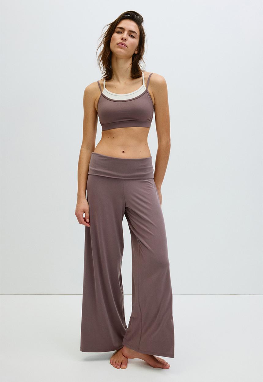 H&M - Foldover-waist yoga trousers - dark dusty pink