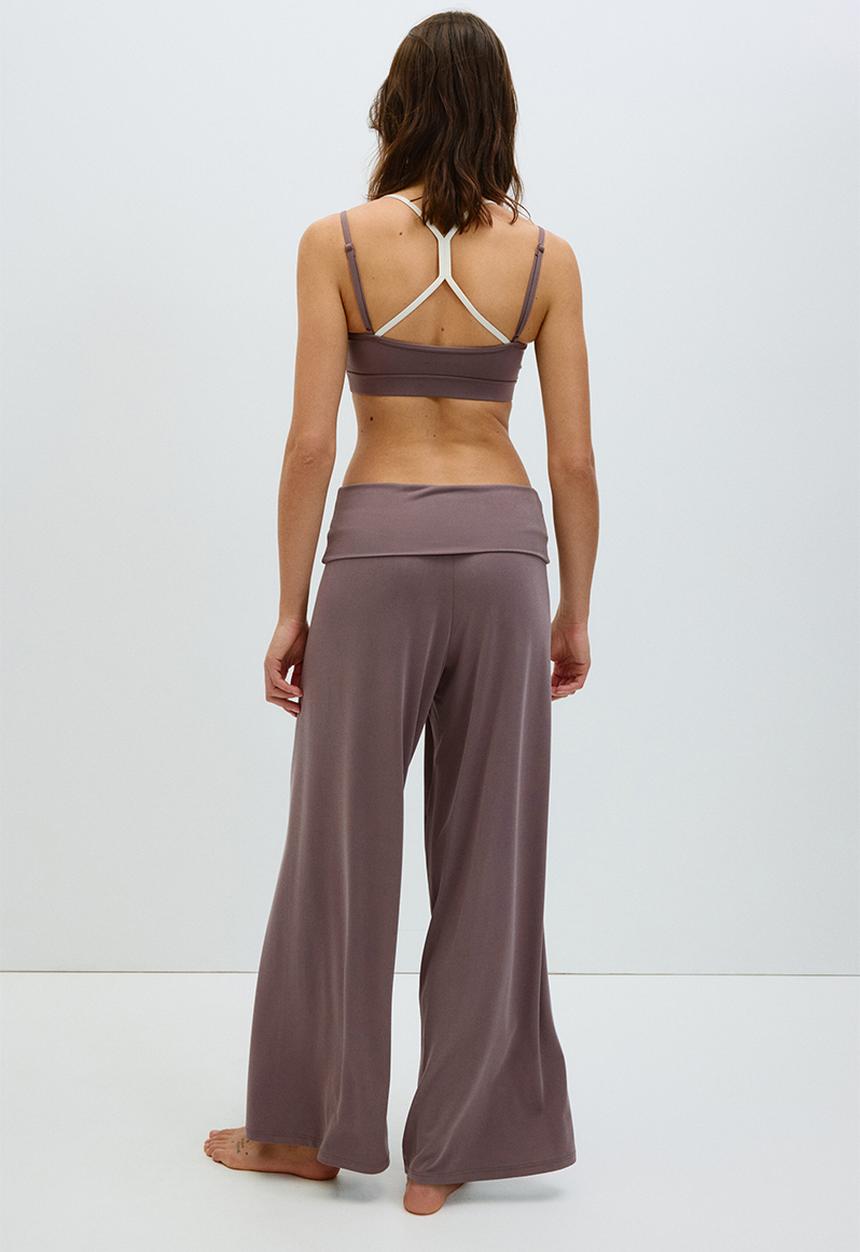 H&M - Foldover-waist yoga trousers - dark dusty pink