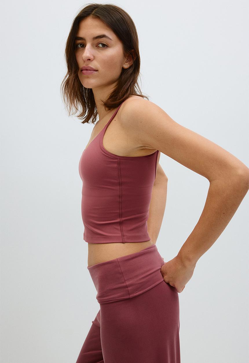 H&M - Foldover-waist yoga trousers - light maroon