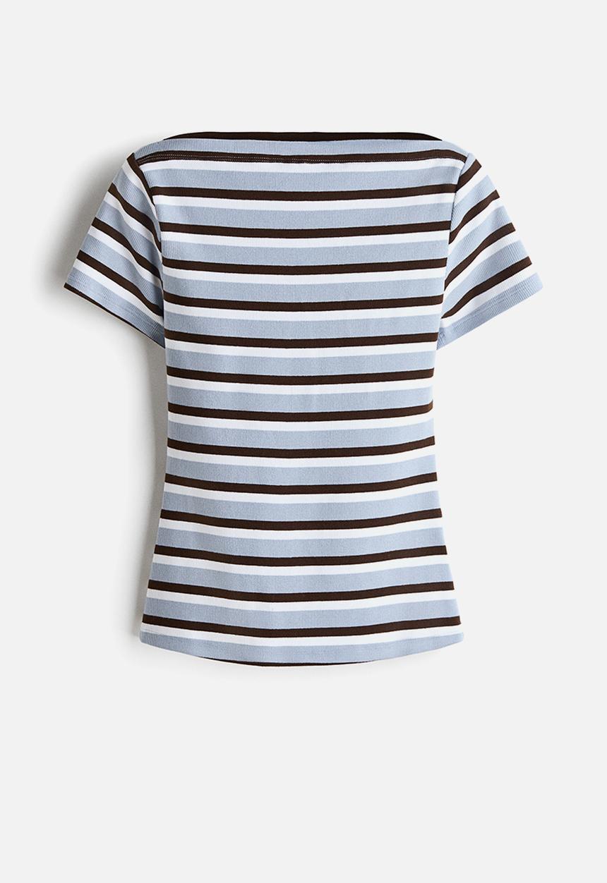 H&M - Boat-neck cotton top - light blue/striped