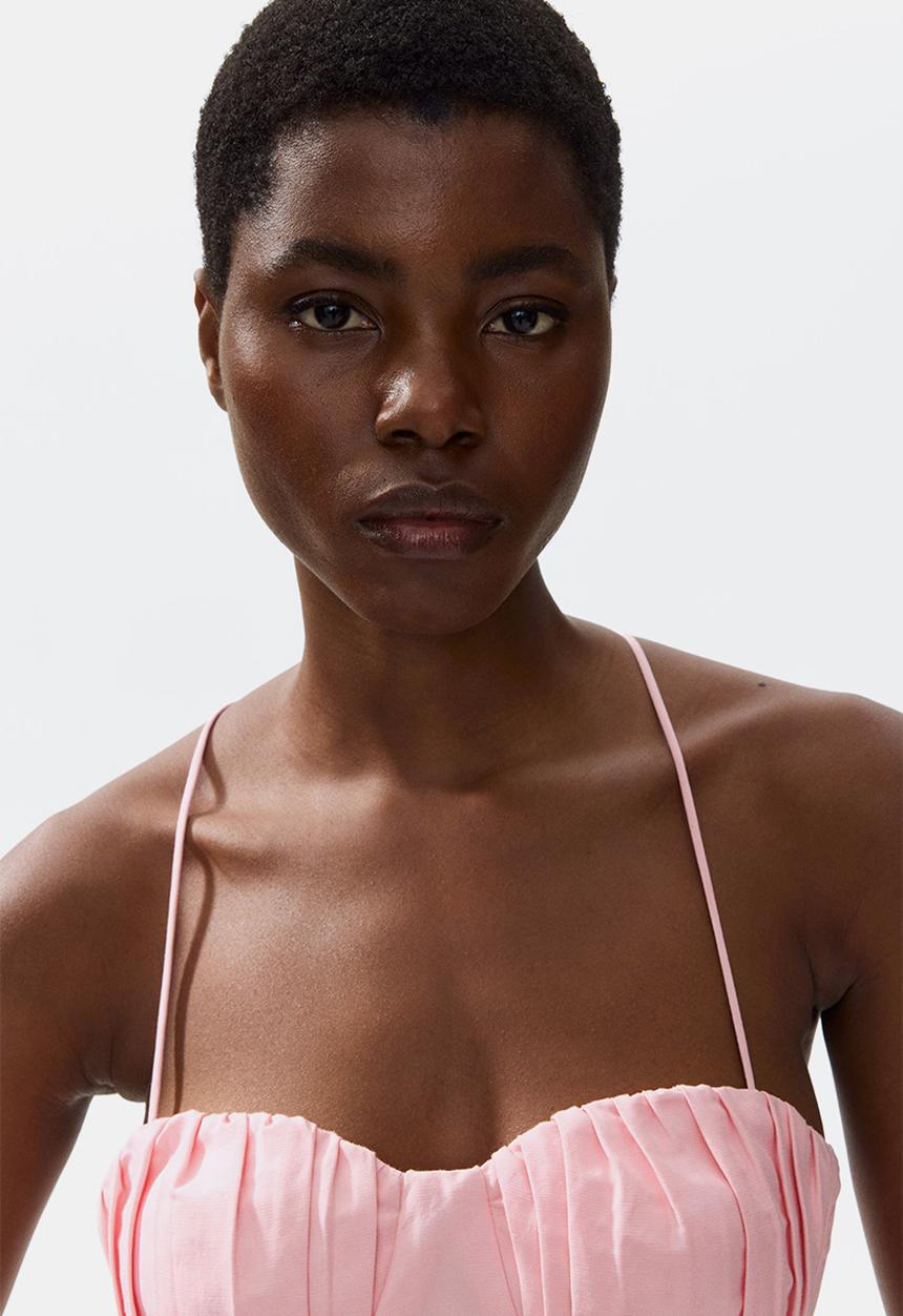 H&M - Linen-blend strappy dress - light pink