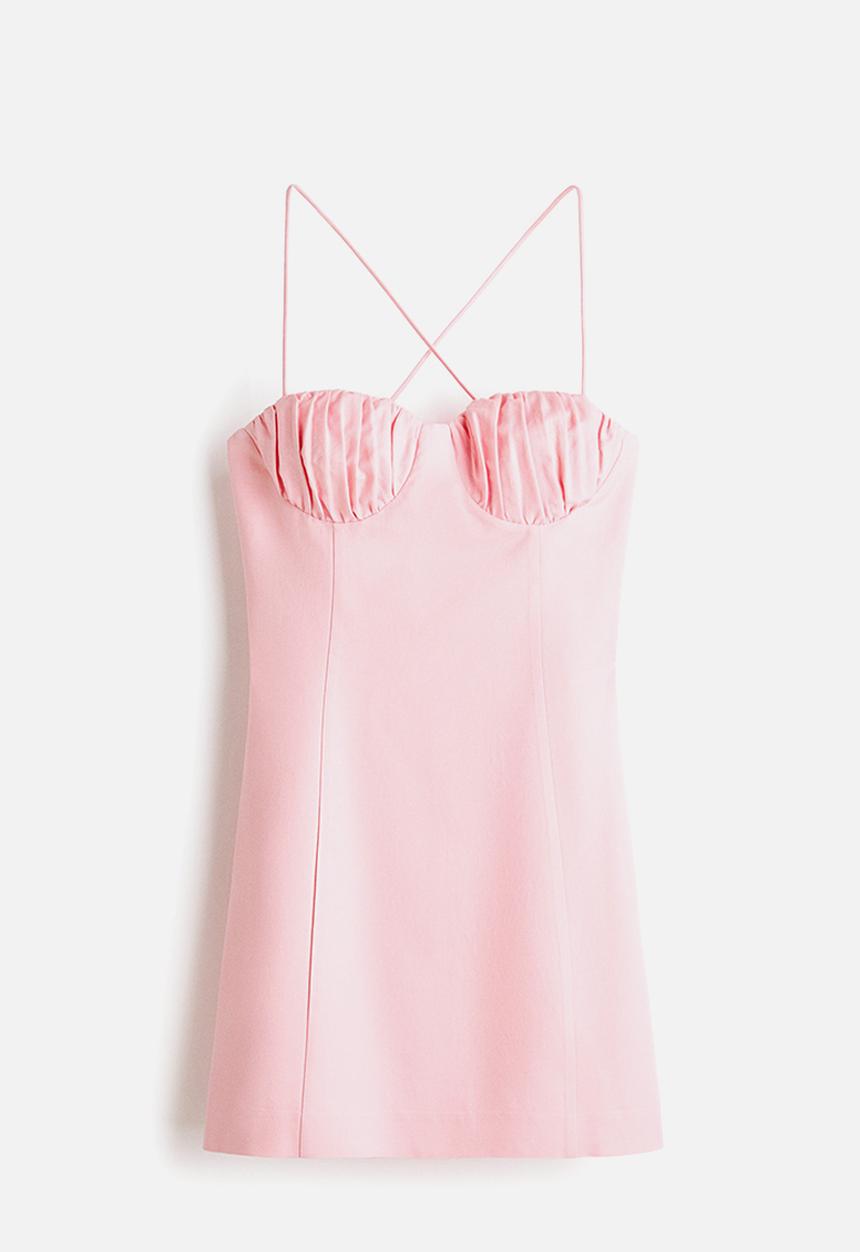 H&M - Linen-blend strappy dress - light pink
