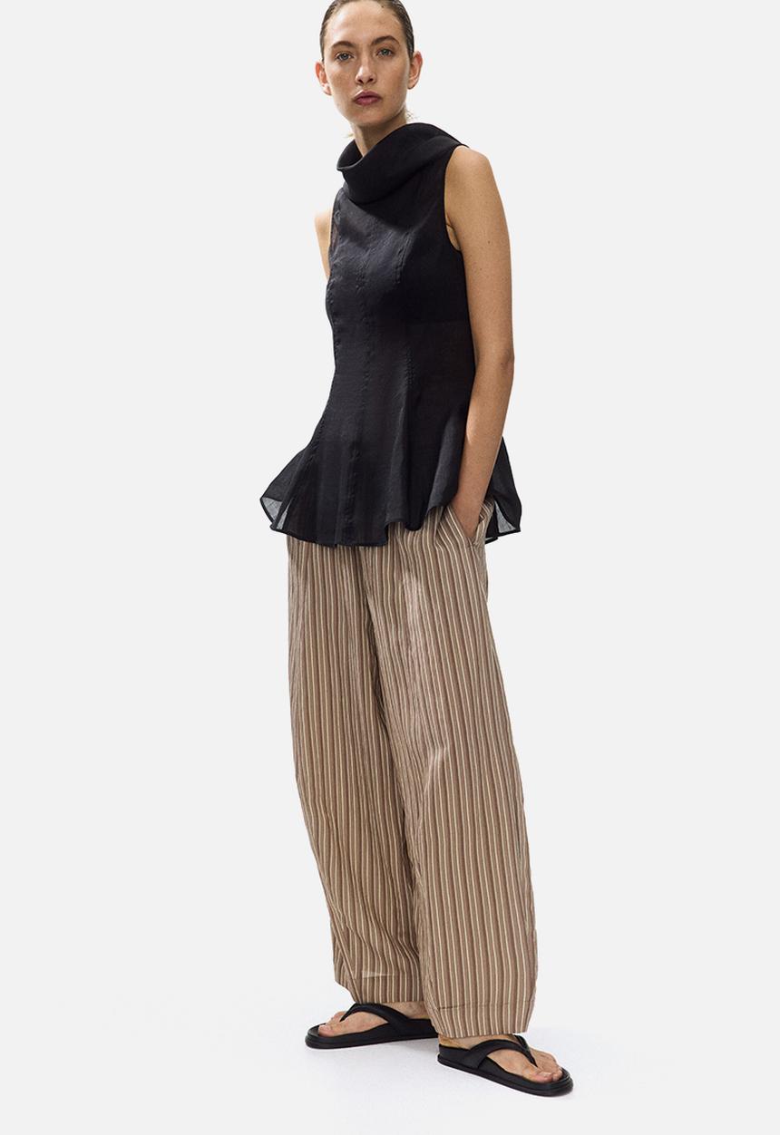 H&M - Modal-blend barrel trousers - dark beige/striped