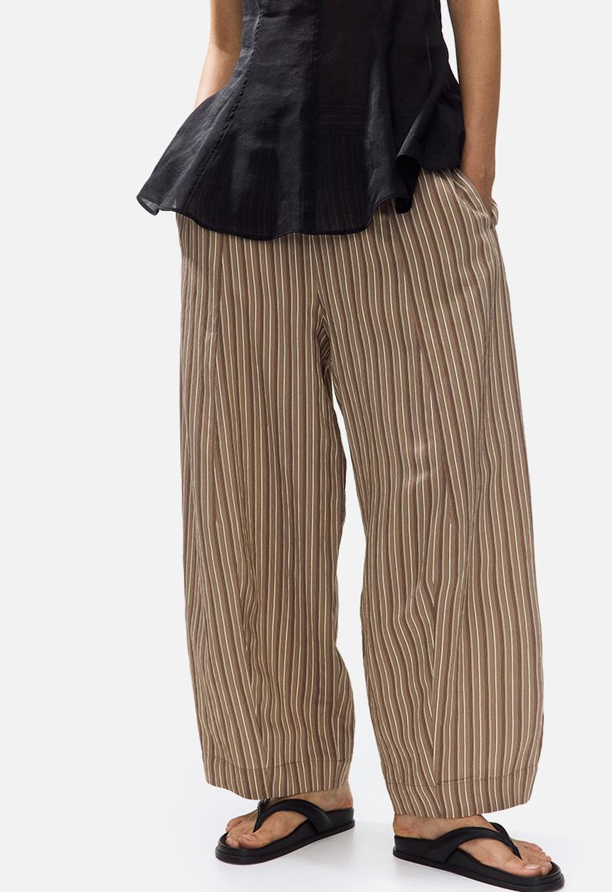 H&M - Modal-blend barrel trousers - dark beige/striped