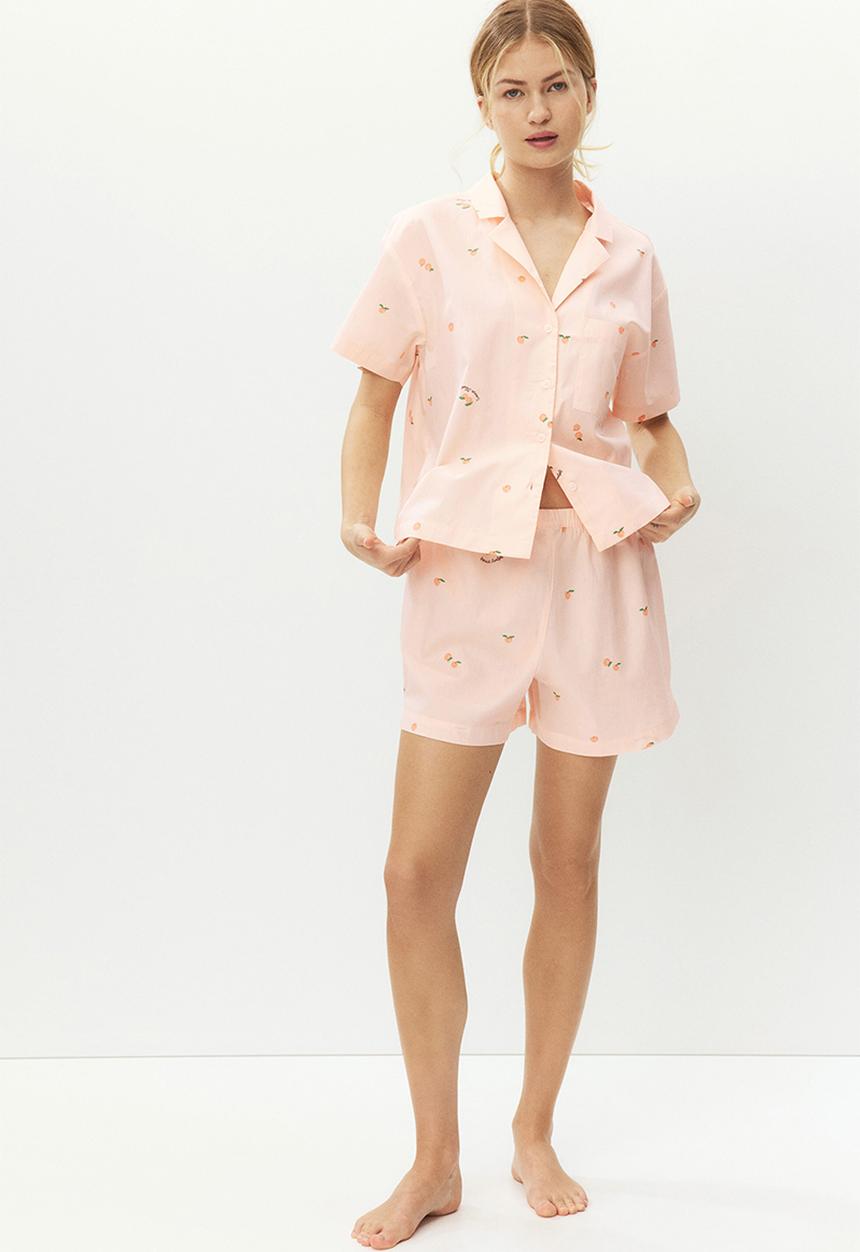 H&M - Pyjama shirt and shorts - light peach pink/apricots