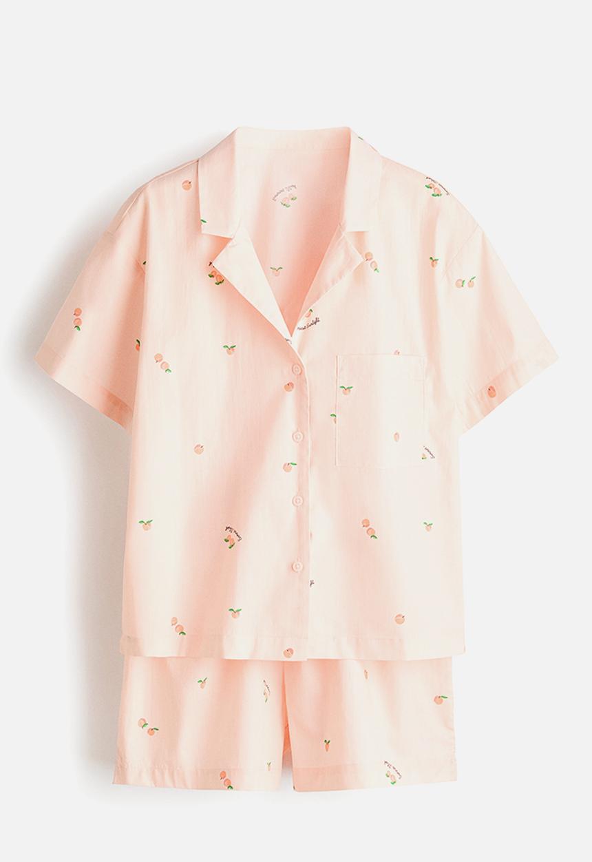H&M - Pyjama shirt and shorts - light peach pink/apricots