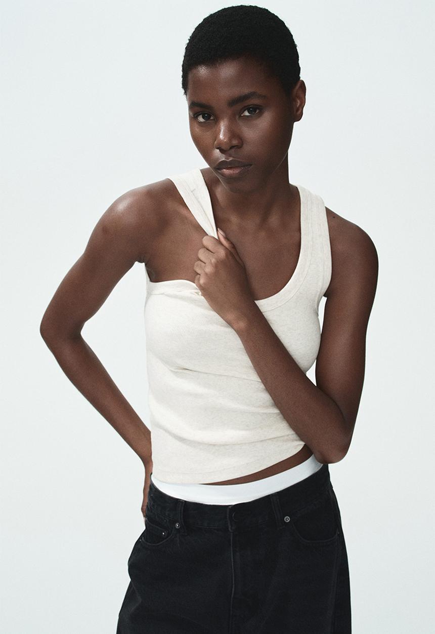 H&M - Ribbed vest top - light beige marl