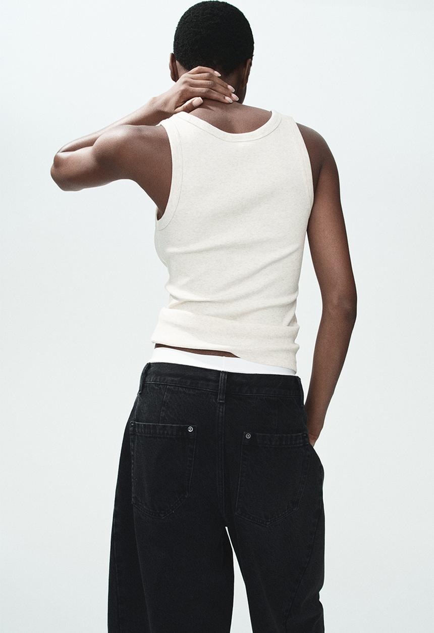 H&M - Ribbed vest top - light beige marl