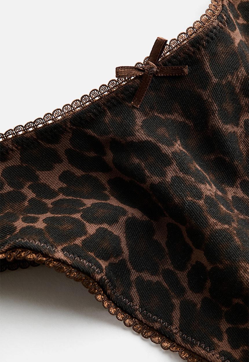 H&M - 5-pack cotton thong briefs - brown/leopard print