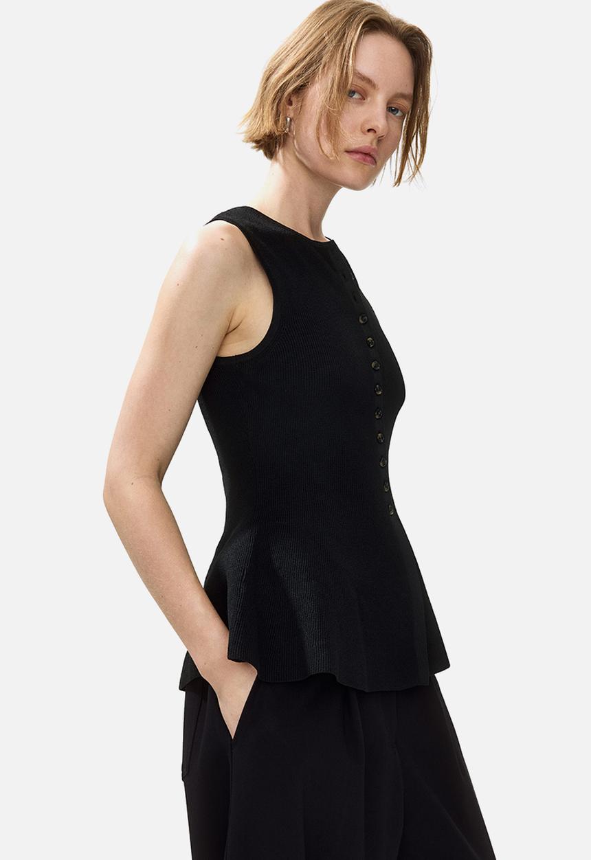 H&M - Rib-knit peplum waistcoat - black