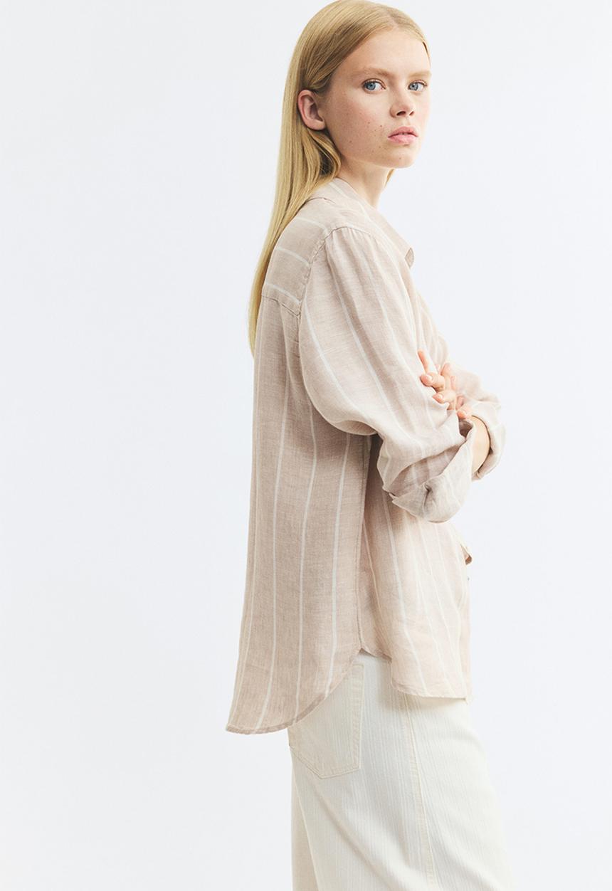 H&M - Linen shirt - light beige/striped