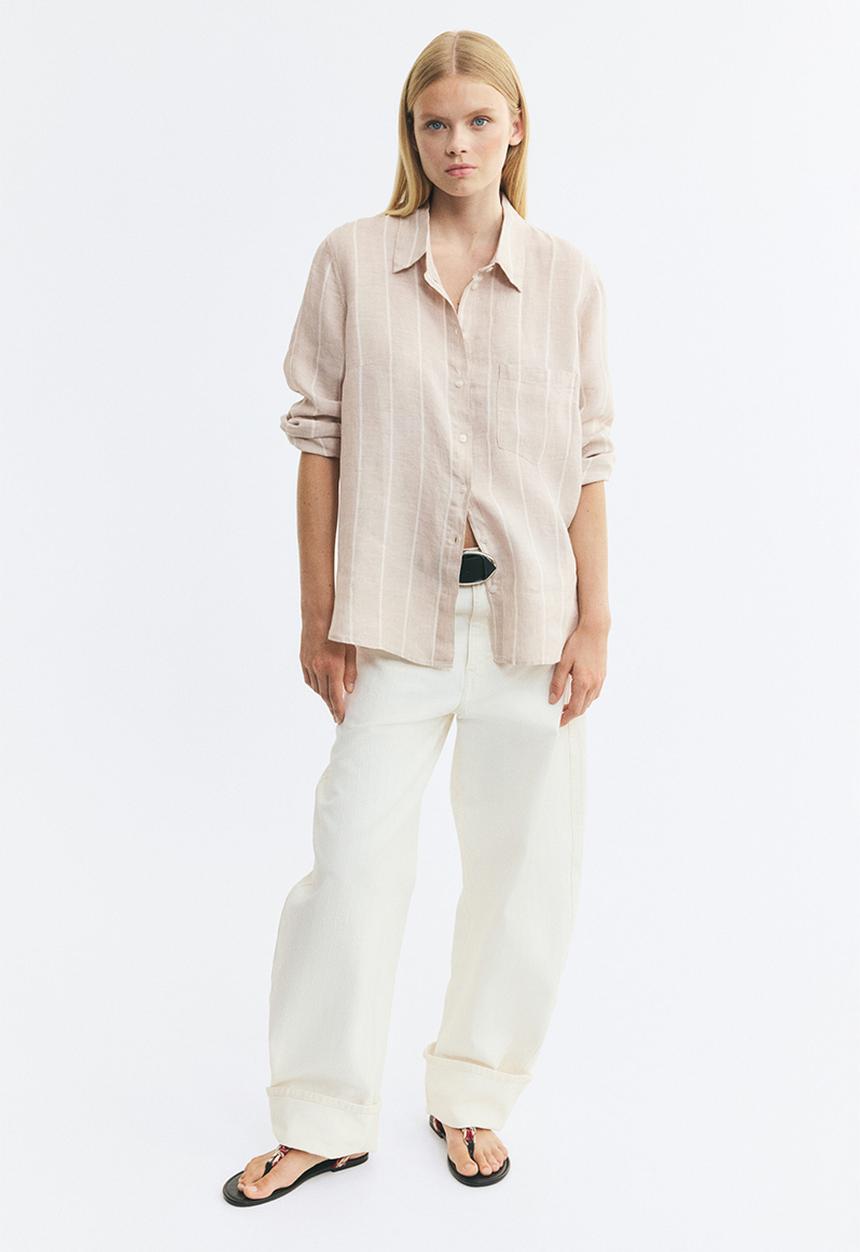 H&M - Linen shirt - light beige/striped