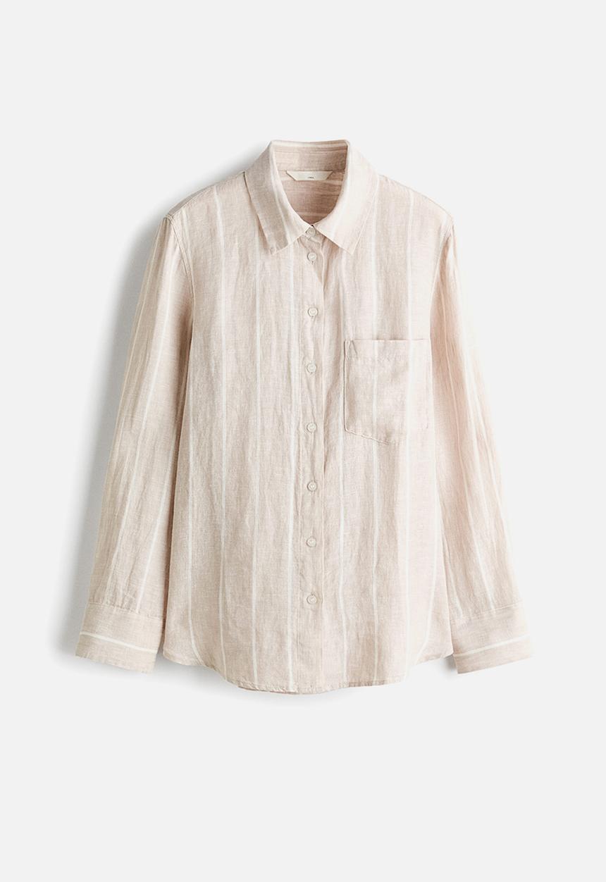 H&M - Linen shirt - light beige/striped