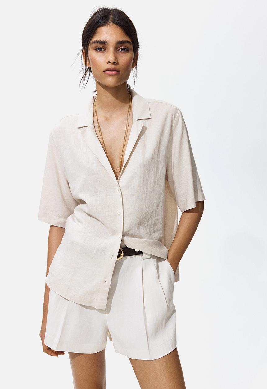 H&M - Linen-blend resort shirt - light beige