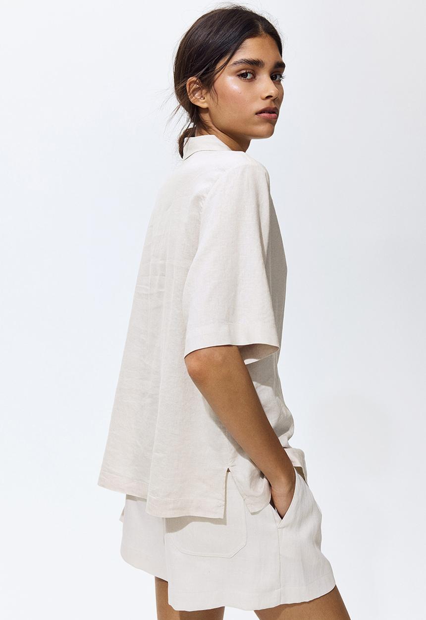 H&M - Linen-blend resort shirt - light beige