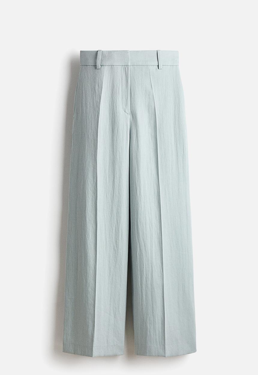 H&M - Wide linen-blend trousers - dusty turquoise