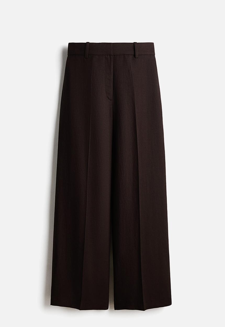 H&M - Wide linen-blend trousers - dark brown