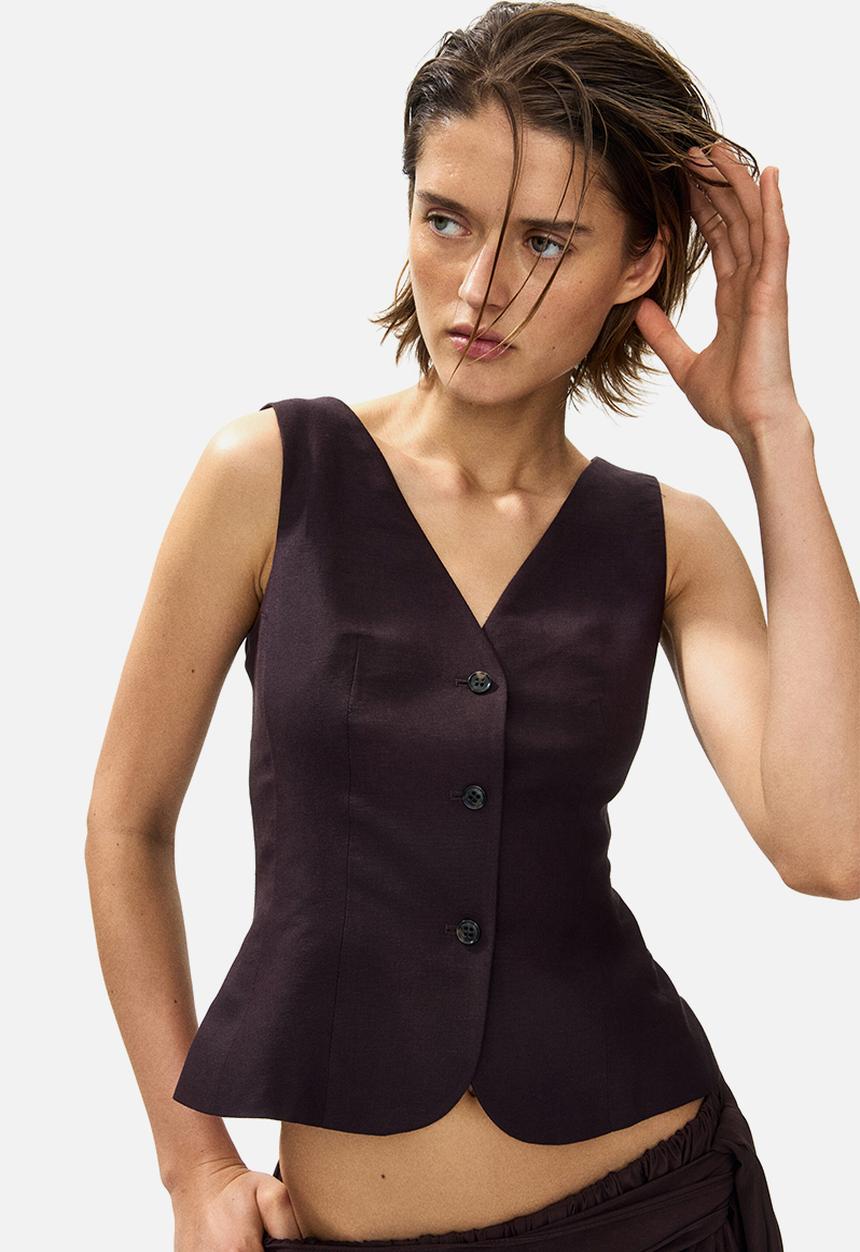 H&M - Linen-blend waistcoat - dark brown