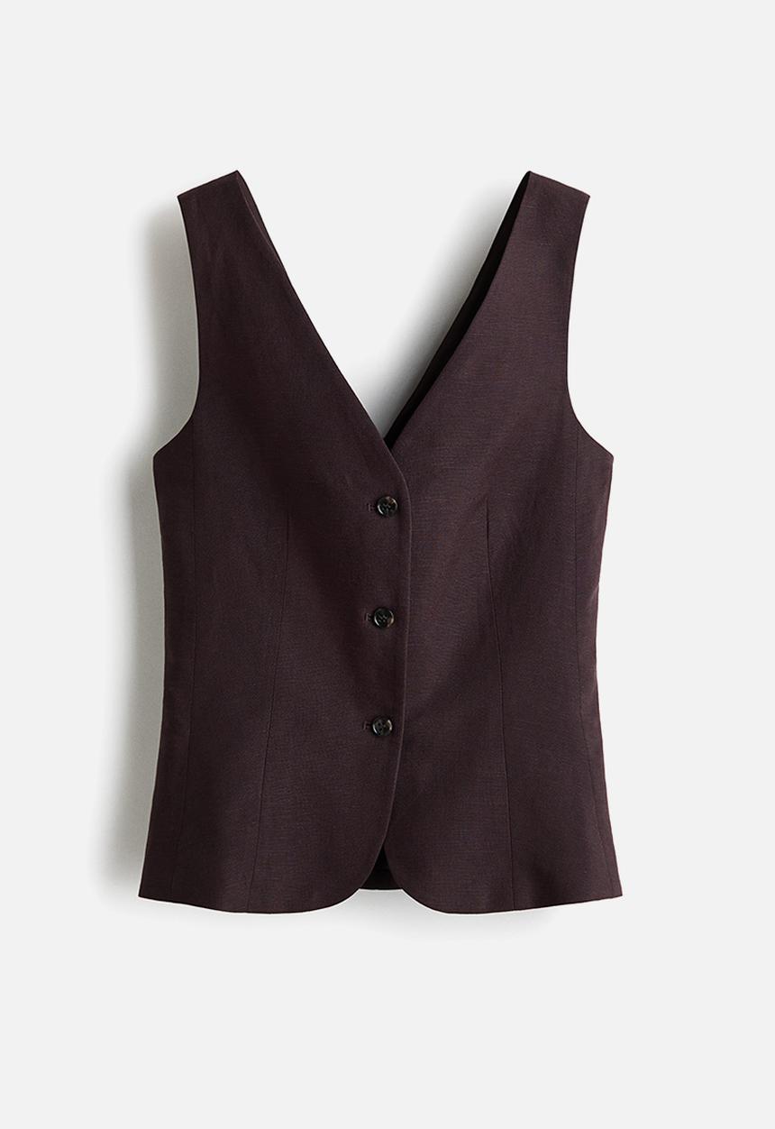 H&M - Linen-blend waistcoat - dark brown