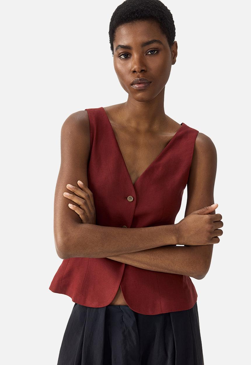 H&M - Linen-blend waistcoat - dark red