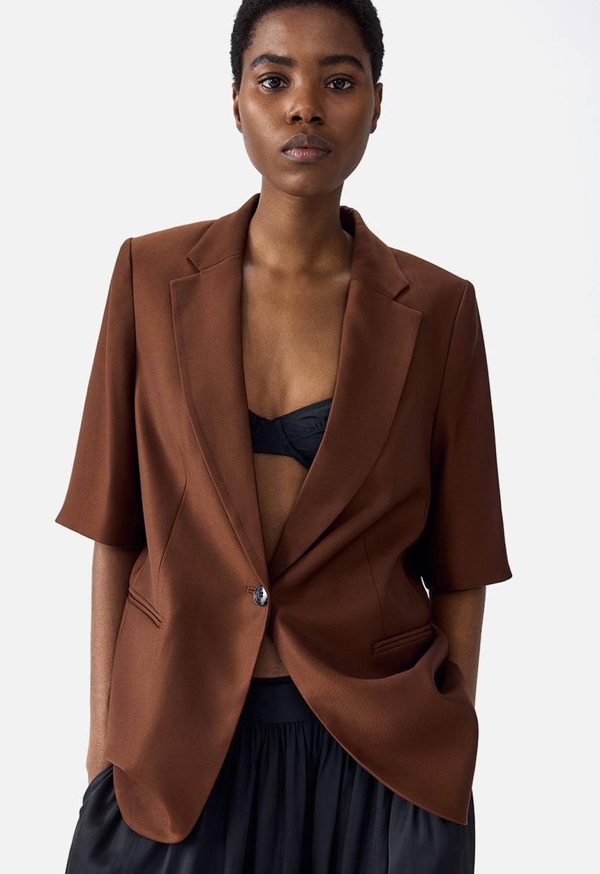 H&M - Short-sleeved blazer - dark rust brown